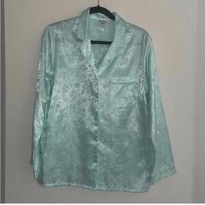 Vintage Blue Long Sleeve Button Up and Pant Pajama Set Floral Print